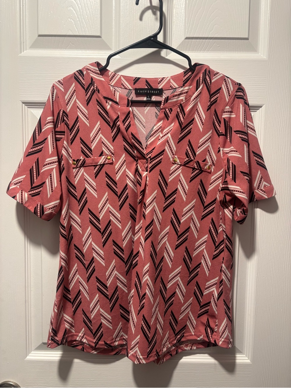 Fifty Street Pink Geometric Short-Sleeve Blouse
